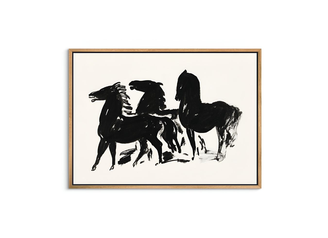 Three Black Horses Standing Facing Left
