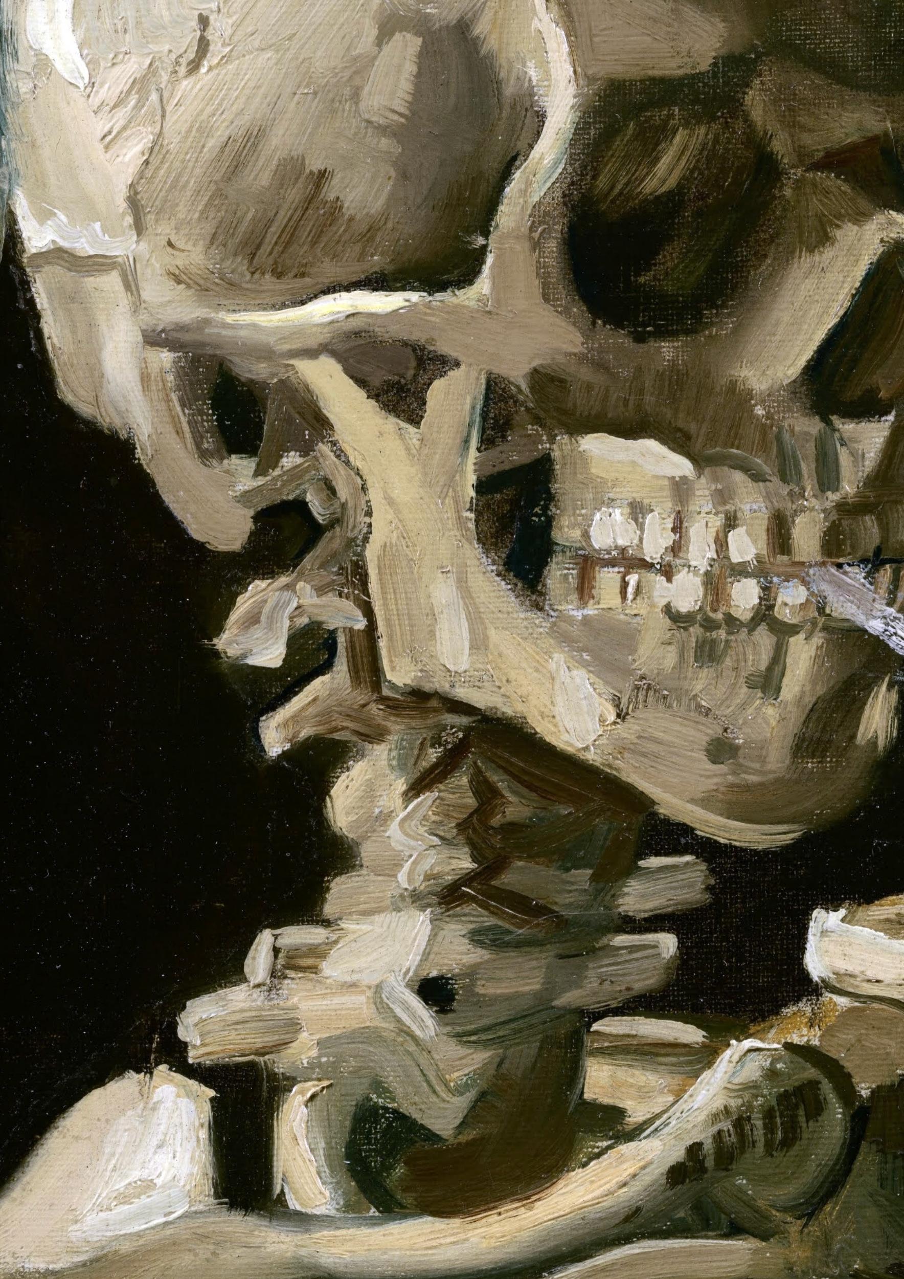 Head of a skeleton with a burning cigarette