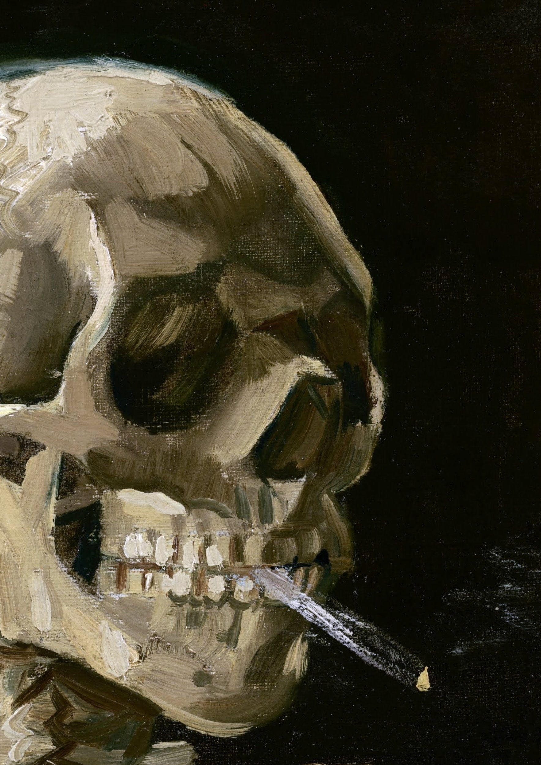 Head of a skeleton with a burning cigarette