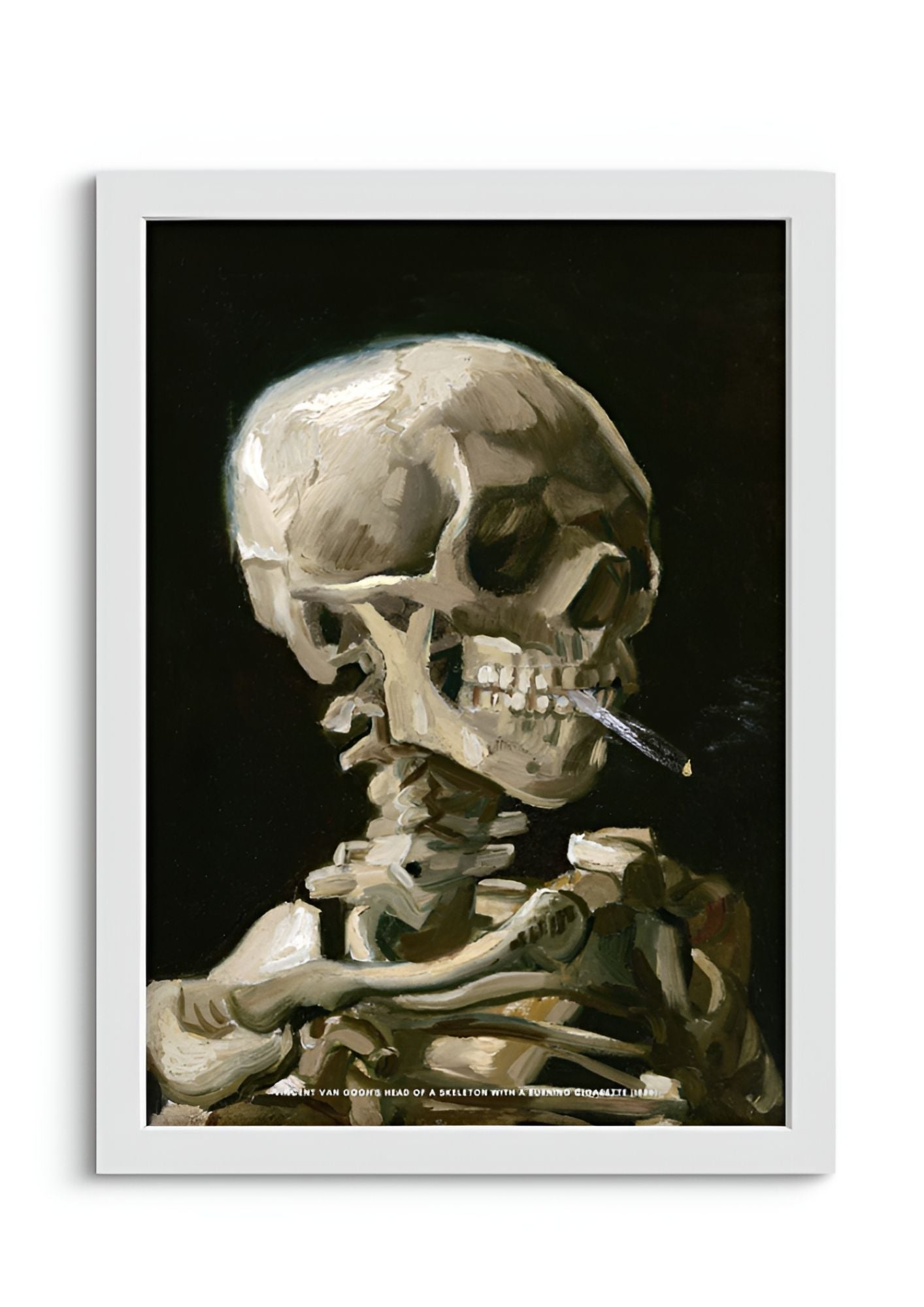 Head of a skeleton with a burning cigarette