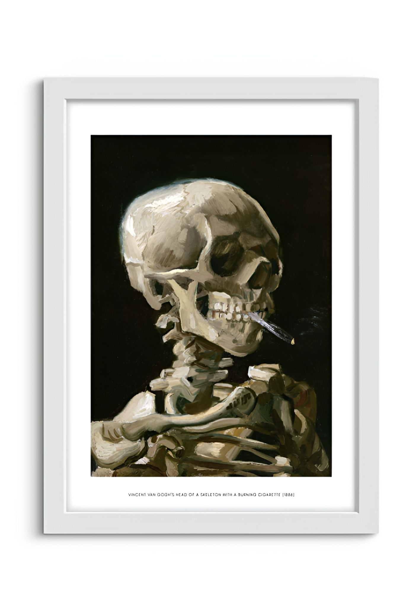 Head of a skeleton with a burning cigarette