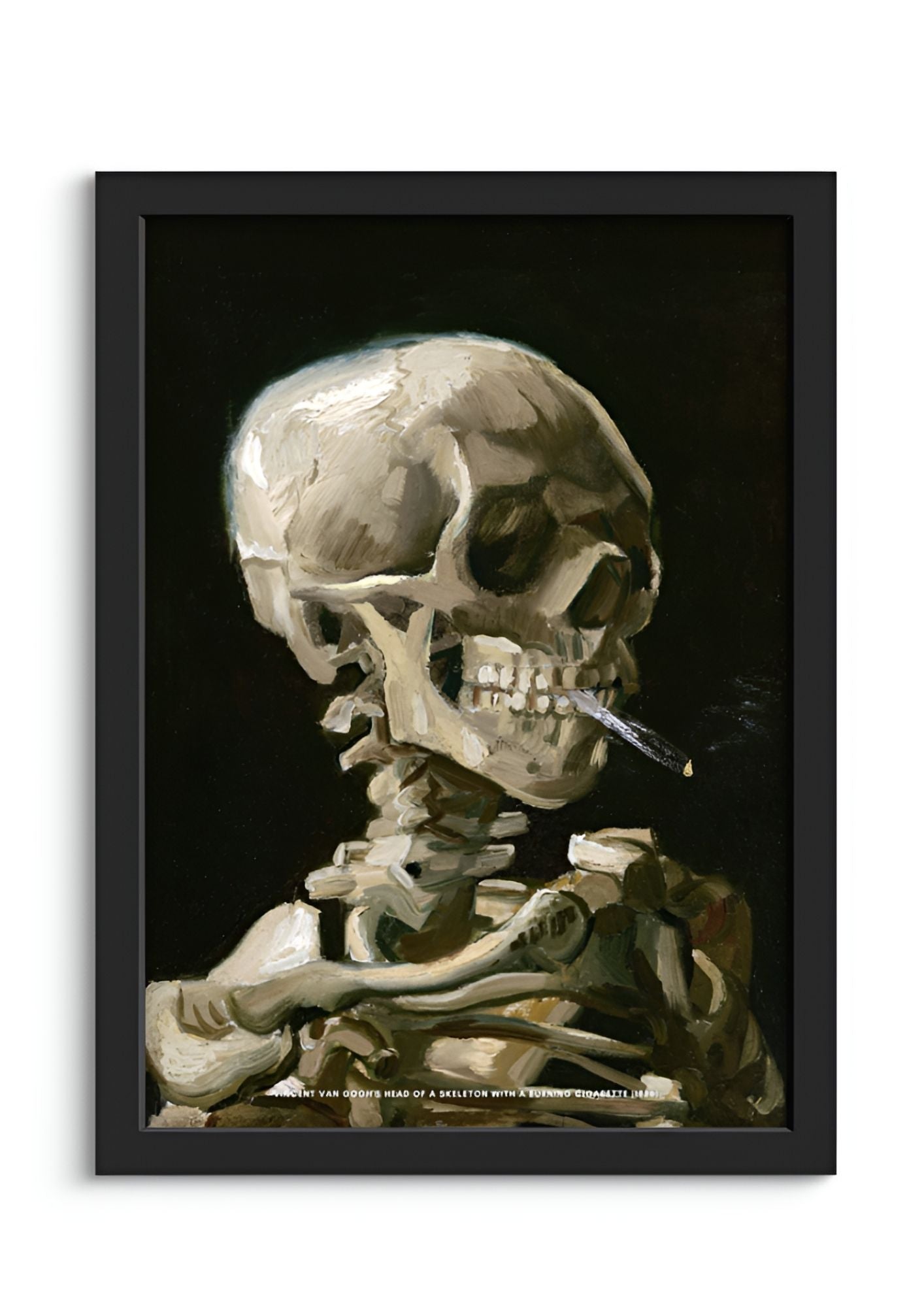 Head of a skeleton with a burning cigarette