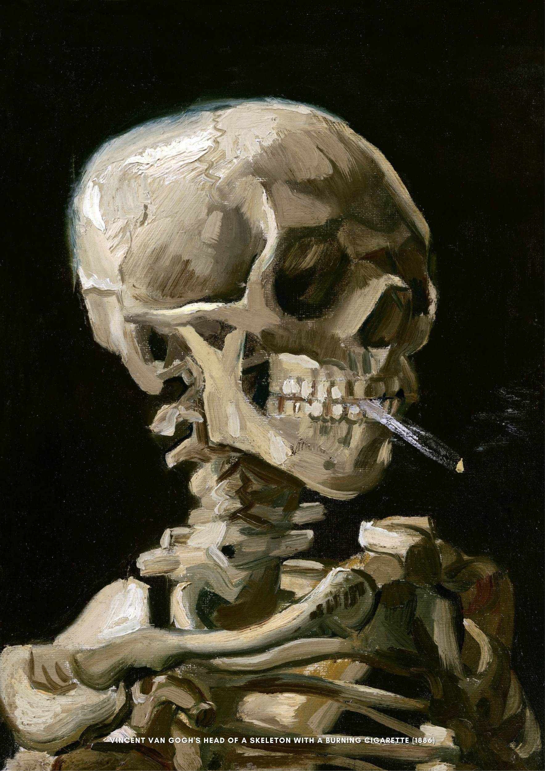 Head of a skeleton with a burning cigarette